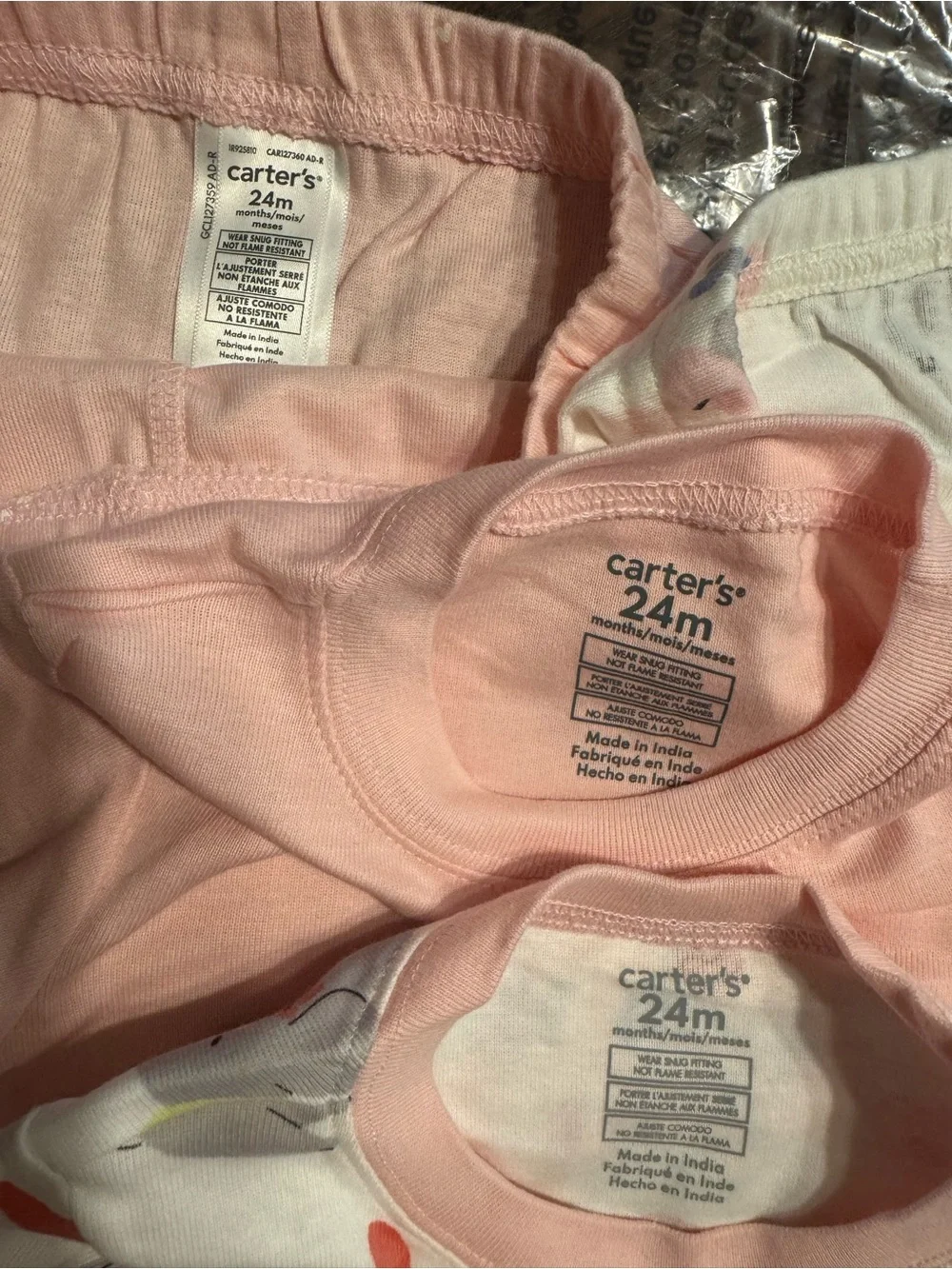 Carter's 24 months Pink & Cream Elephant Paint 4-Piece Pajama Set of 2